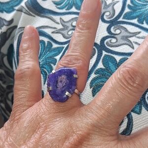 Geode Agate Ring  925 Sterling Silver Purple Size 6.5